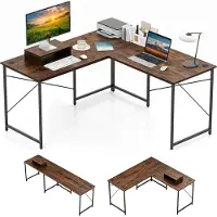Costway Schreibtisch L-Form, reversibler Eckschreibtisch, Ecktisch mit Kabellöchern & abnehmbarem CPU-/Monitorständer, Gaming Computertisch, Bürotisch