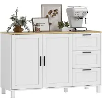HOMCOM Sideboard mit Soft-Close-Türen, Aufbewahrungsschrank mit 3 Schubladen