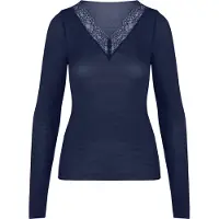 Hunkemoller super soft Spitzen-Shirt aus Kaschmir-Mix mit V-Ausschnit Blau