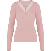 Hunkemoller super soft Spitzen-Shirt aus Kaschmir-Mix mit V-Ausschnit Rosa