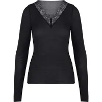 Hunkemoller super soft Spitzen-Shirt aus Kaschmir-Mix mit V-Ausschnit Schwarz