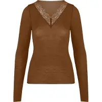 Hunkemoller super soft Spitzen-Shirt aus Kaschmir-Mix mit V-Ausschnit Braun