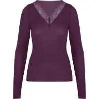 Hunkemoller super soft Spitzen-Shirt aus Kaschmir-Mix mit V-Ausschnit Lila