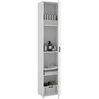 Dmora Mehrzweck-Kleiderschrank Dfuzat, Multifunktionaler Besenhalterschrank, Hoher Mehrzweck-Kleiderschrank mit 1 Tür, 39 x 35 x 190 cm, Weiß