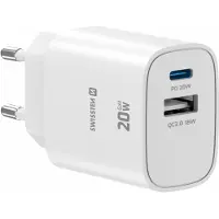 Swissten , USB-C Ladegerät 20W Power Delivery und USB-A Quick Charge 3.0 18W, Weiß