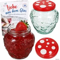 MamboCat 2er Set Frutta Vaso Marmeladenglas 580ml mit Fliegenpilz Deckel TO82 Rezeptheft