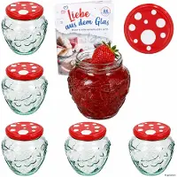 MamboCat 6er Set Frutta Vaso Marmeladenglas 580ml mit Fliegenpilz Deckel TO82 Rezeptheft