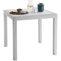 Dmora Outdoor Tisch Dguidon, Fester quadratischer Tisch, Mehrzweck-Gartentisch in Rattan-Optik, 100% Italy, 80x80h74 cm, Weiß