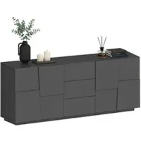Dmora Astel - Anrichte, 220x44x86h cm Anthrazit Schwarz, 2 Regalböden Made in Italy