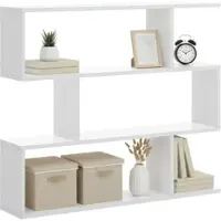 Dmora Buchhandlung Hampton, Niedriges doppelseitiges Bücherregal, Regal mit drei Fächern, Modernes Büroregal, 110x24h97 cm, Glänzend Weiß