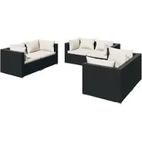 vidaXL 6-tlg. Garten-Lounge-Set mit Kissen Poly Rattan Schwarz