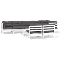 vidaXL 9-tlg. Garten-Lounge-Set mit Kissen Weiß Kiefer Massivholz