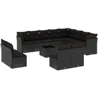 vidaXL 13-tlg. Garten-Sofagarnitur mit Kissen Schwarz Poly Rattan