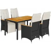 vidaXL 5-tlg. Garten-Bistro-Set mit Kissen Schwarz Poly Rattan