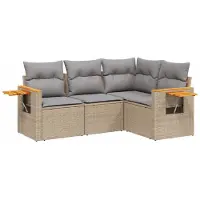 vidaXL 4-tlg. Garten-Sofagarnitur mit Kissen Beige Poly Rattan