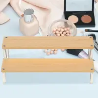 Markenlos Zweistufiges Leiterregal und Acrylständer für Kleinigkeiten | Khaki, schlichtes und elegantes Design, zur Präsentation von Figuren und Kosmetik, für Sammlungen oder den Festtagstisch