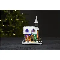 Best Season LED Szenerie -Chapel', Kirche als Spieluhr + Rotation, Batterie + Timer, bunte LEDs, H 27cm, B 19cm