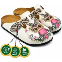 Goby Clogs Hausschuhe Damen – Handgefertigte Pantoletten mit buntem Print, Imitationsleder & EVA-Sohle