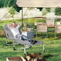 YARDIN 2 Stück Breite Strandliege mit Kopfkissen, belastbar bis 100kg, leicht transportierbar mit Tragegurten, ideal für Park, Strand und Garten Leinen-Grau