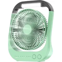 Fokelyi USB-Ventilator, 10000 mAh Akku, 4 Geschwindigkeitsstufen, 20 cm Durchmesser, 180° schwenkbar, LED-Licht, Timer, ideal für Camping und Reisen