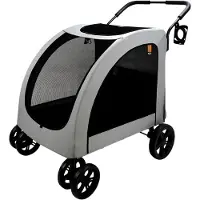Markenlos Hundewagen Chester - Hundebuggy für große Hunde und Katzen, geräumig und bequem, faltbar, inkl. Regenschutz und Getränkehalter, max. Belastung 50 kg