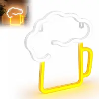 Slyrun Bier Neon Schild LED, Bierglas Neon Licht mit USB und Batterie Betrieb, Bar Deko Wanddeko für Party, Kneipe, Zuhause und Geschenk