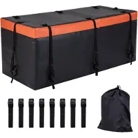 KOMFOTTEU Heckbox für Anhängerkupplung, 566L Auto Hintere Gepäcktasche aus PVC mit verstärkten Riemen & Aufbewahrungstasche, wasserfest & faltbar Transportbox mit für alle Fahrzeug