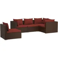 vidaXL 5-tlg. Garten-Lounge-Set mit Kissen Poly Rattan Braun