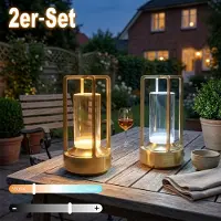Traumheim 2er‑Set, LED-Akku-Tischlampe gold kabellos, Touch-Tischlampe dimmbar mit 3 Lichtfarben, aufladbare Nachttischlampe mit USB-C, 2000mAh Akku