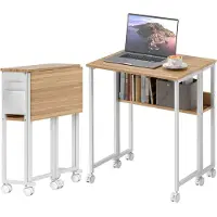 HOMCOM Schreibtisch Klappbar Kleiner 63 cm Klappschreibtisch mit Rollen Natur