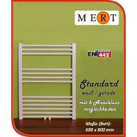 Mert Radiator Badheizkörper Standard gerade Form Breite 600mm x Höhe 800mm, mit Mittelanschluss und Seitenanschluss