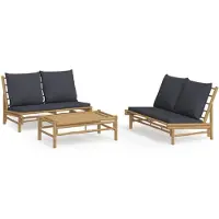 vidaXL 3-tlg. Garten-Lounge-Set mit Dunkelgrauen Kissen Bambus
