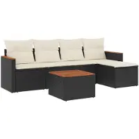 vidaXL 6-tlg. Garten-Sofagarnitur mit Kissen Schwarz Poly Rattan