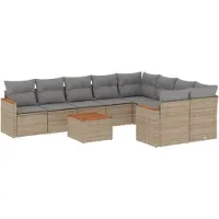 vidaXL 10-tlg. Garten-Sofagarnitur mit Kissen Beige Poly Rattan