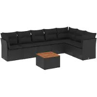vidaXL 8-tlg. Garten-Sofagarnitur mit Kissen Schwarz Poly Rattan