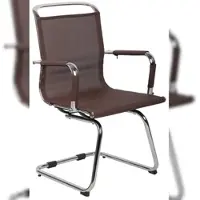Décoshop26 - Bürostuhl ohne Rollen verchromtes Metallkufengestell brauner Netzgewebesitz 10_0003260 10_0003260