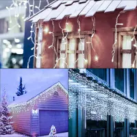 Yakimz LED Eisregen Lichterkette Innen 200 LEDs 5m Deko LED Regenkette, 8 Modi mit Stecker, Halloween Weihnachten Hochzeit Party, Kaltweiß