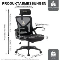 Symino Bürostuhl ergonomisch Kopfstütze Lordosenstütze Wippfunktion – schwarz