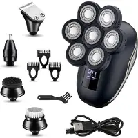 Vivitar 6-in-1 Elektrorasierer Herren, wasserdichter 7D Rasierapparat für Kopf & Gesicht, Nass/Trocken, LED-Display, wiederaufladbar, 6 Aufsätze Set