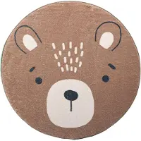 Little Olly Waschbarer Spielteppich Rund | Sammy Bear Braun | Ø 80cm | Braun | Rund | Kinder Teppich