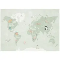 Little Olly Kinderteppich | Globe Mint | 140x200cm | Grün | Baumwolle | Rechteckig