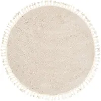 NATURL. Teppich Hochflor Rund | Lofty Fringe Creme Weiß | Ø 100cm | Weiß | Jute | Rund | Teppich | Wohnzimmer