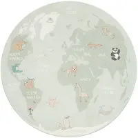 Little Olly Kinderteppich Rund | Globe Mint | Ø 100cm | Blau | Baumwolle | Rund