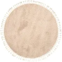 NATURL. Teppich Hochflor Rund | Lofty Fringe Beige | Ø 200cm | Creme | Jute | Rund