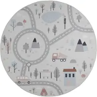 Little Olly Auto Spielteppich Rund | Rocky Ride Weiß | Ø 140cm | Weiß | Polyester | Rund
