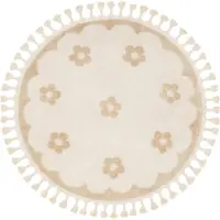 Little Olly Waschbarer Kinderteppich Rund | Moos Flower Creme | Ø 120cm | Creme | Polypropylen | Rund | Kinder Teppich | Kinderzimmer