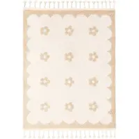 Little Olly Waschbarer Kinderteppich | Moos Flower Creme | 200x290cm | Creme | Polypropylen | Rechteckig | Kinder Teppich | Kinderzimmer