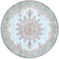 FRAAI Teppich Vintage Rund - Lily Medaillon Hellblau Türkis