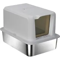 PawHut Katzenklo Edelstahl XXL Katzentoilette mit Deckel Wanne Streufilter