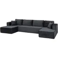 HOMCOM Modulares U-Form Sofa mit Schlaffunktion, 2 Chaiselongues, Seitentasche
